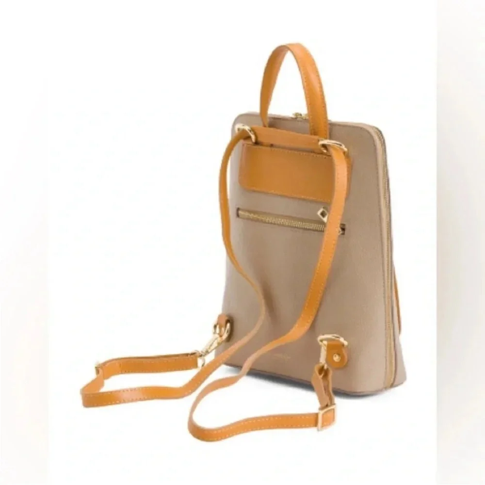 Divina Firenze Pebbled Leather Mini Backpack Purse Grey Camel Brown